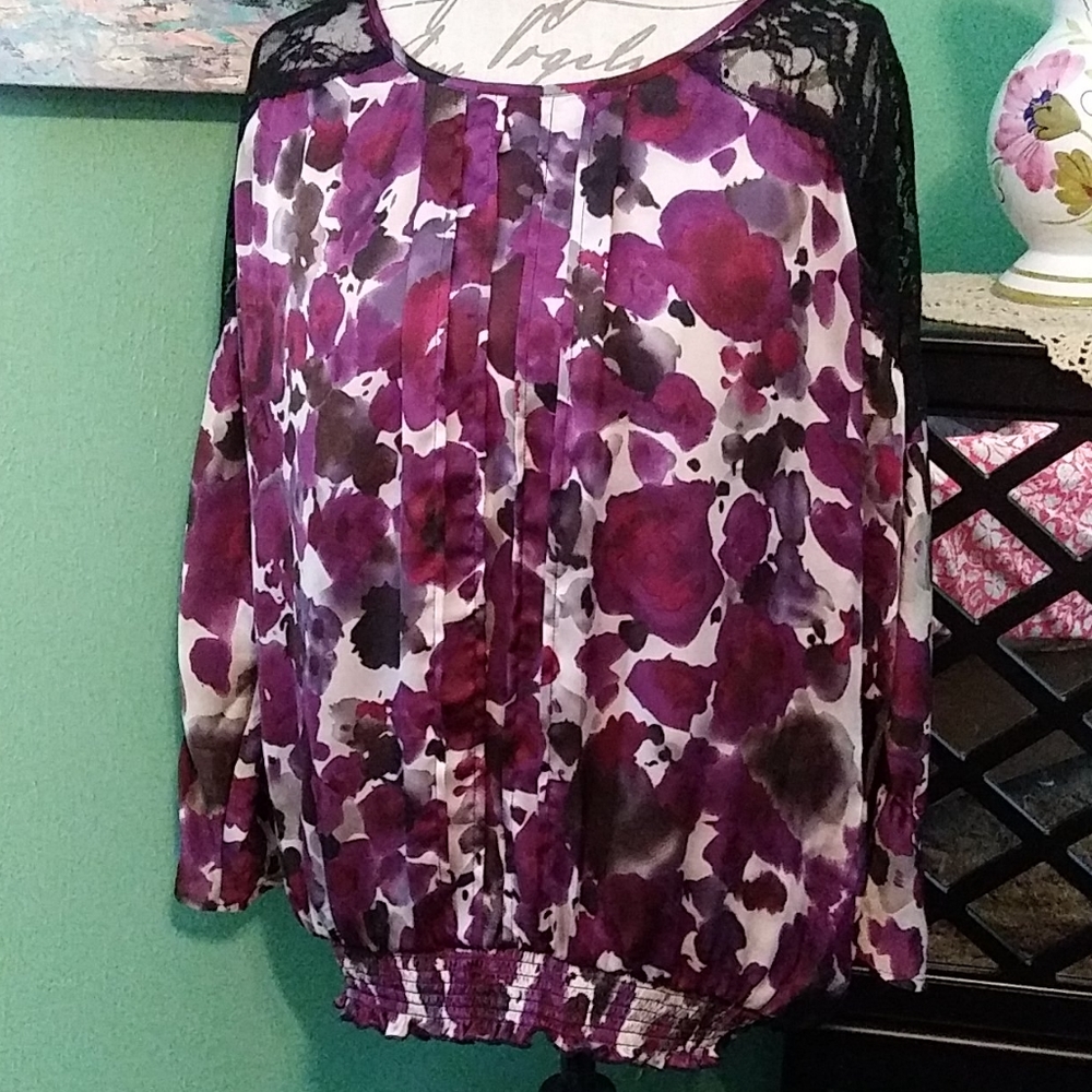 Dressbarn Purple Floral Blouse Size XL